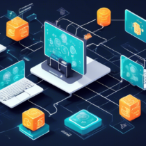 Create a detailed and visually appealing illustration that explains the basics of blockchain technology. The image should include a representation of a digital ledger, interconnected blocks of data, and a network of computers validating transactions. Incorporate simple infographics and labels, such as 'Decentralization,' 'Peer-to-Peer Network,' 'Encryption,' and 'Smart Contracts,' to highlight key concepts. Use a clean and modern design that makes the information accessible and easy to understand for beginners.