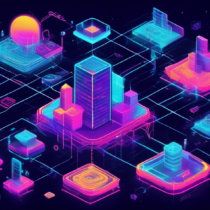Create an image that depicts a comprehensive guide to Forsage blockchain technology. Show a futuristic digital landscape with interconnected nodes representing blockchain networks. Include elements such as decentralized finance (DeFi) symbols, smart contracts, and individuals collaborating over digital screens. Incorporate visual cues of transparency and security to emphasize the blockchain technology aspect.