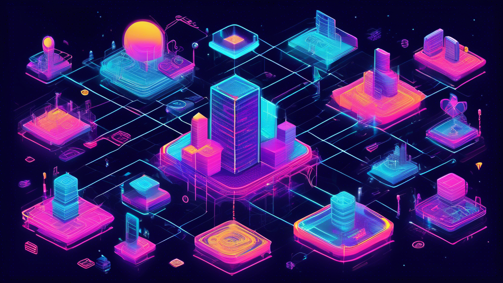 Create an image that depicts a comprehensive guide to Forsage blockchain technology. Show a futuristic digital landscape with interconnected nodes representing blockchain networks. Include elements such as decentralized finance (DeFi) symbols, smart contracts, and individuals collaborating over digital screens. Incorporate visual cues of transparency and security to emphasize the blockchain technology aspect.