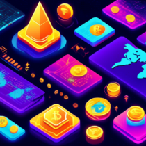Create an illustration that captures the diverse world of emerging cryptocurrencies beyond Bitcoin. Include various digital tokens and coins with unique designs and symbols, surrounded by futuristic financial graphs, blockchain technology symbols, and a world map background highlighting global adoption. Ensure a vibrant and dynamic color scheme to reflect innovation and rapid growth in the cryptocurrency space.