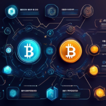 Create an image that represents the evolution of finance through the lens of Web 3.0 and cryptocurrency. Show a timeline that begins with traditional banking symbols, transitions through digital banking, and ends with futuristic decentralized finance iconography. Incorporate blockchain elements, cryptocurrency symbols like Bitcoin and Ethereum, and a sense of global connectivity. Use a mix of traditional and futuristic visual styles to convey the journey from old to new.