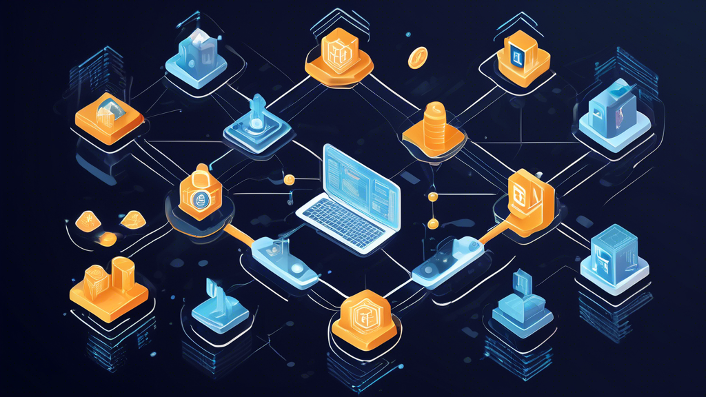 Create a detailed digital illustration that visually explains the relationship between blockchain and cryptocurrency. Show a blockchain as a connected series of blocks, each containing data, forming an unbroken chain. Incorporate elements of a digital ledger with encrypted data and security features. Alongside, depict various cryptocurrencies like Bitcoin, Ethereum, and Litecoin, connected to the blockchain, demonstrating how they operate and transact within this secure system. Use a modern, clean design with a color scheme that includes blues and metallics to evoke a sense of technology and security.