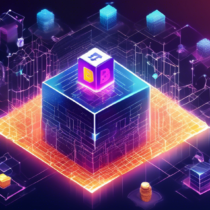 Create an image that depicts blockchain technology revolutionizing cryptocurrency: envision a futuristic, digital landscape where transparent, glowing chains of blocks are interconnected in a complex network, symbolizing blockchain. These chains are surrounded by various cryptocurrency symbols like Bitcoin, Ethereum, and others, floating around in a dynamic and secure manner. The scene should have a sense of high-tech innovation and depict the transformation of cryptocurrencies through the advanced and secure blockchain systems. Use dark hues with neon accents to give it a cutting-edge, digital aesthetic.