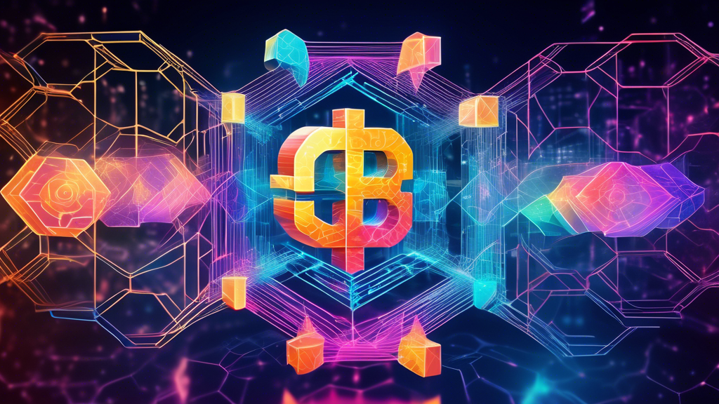 Create an image showcasing the concept of Central Bank Digital Currencies (CBDCs) intertwined with blockchain technology. Digital currency symbols such as the dollar, euro, and yen are emerging from a digital ledger, represented by colorful, interconnected hexagonal blocks. Show a central bank building in the background emitting rays of data, signifying security and transparency. The overall tone should be futuristic and innovative.